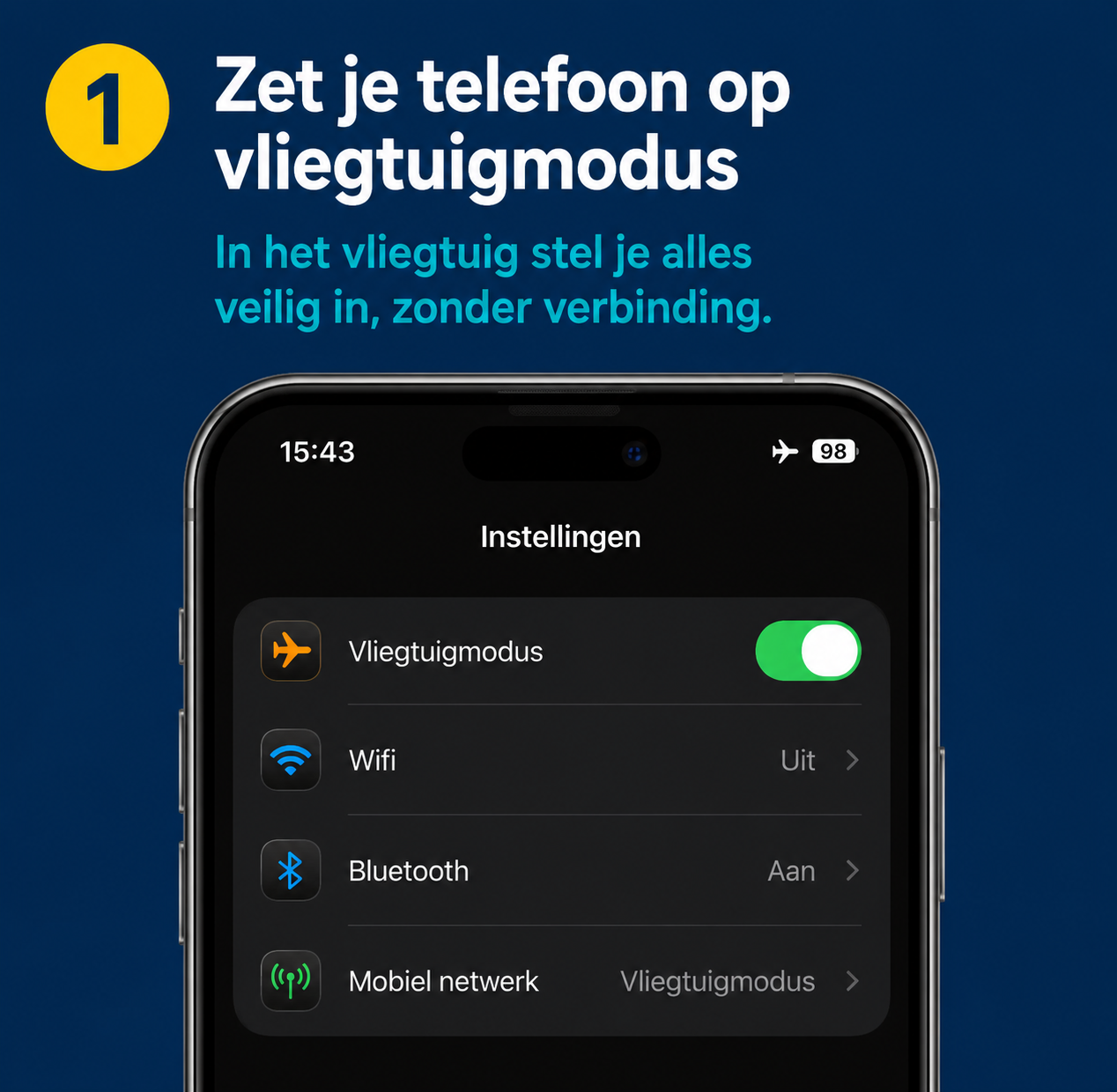 Stap 1: zet je iPhone op vliegtuigmodus in het vliegtuig