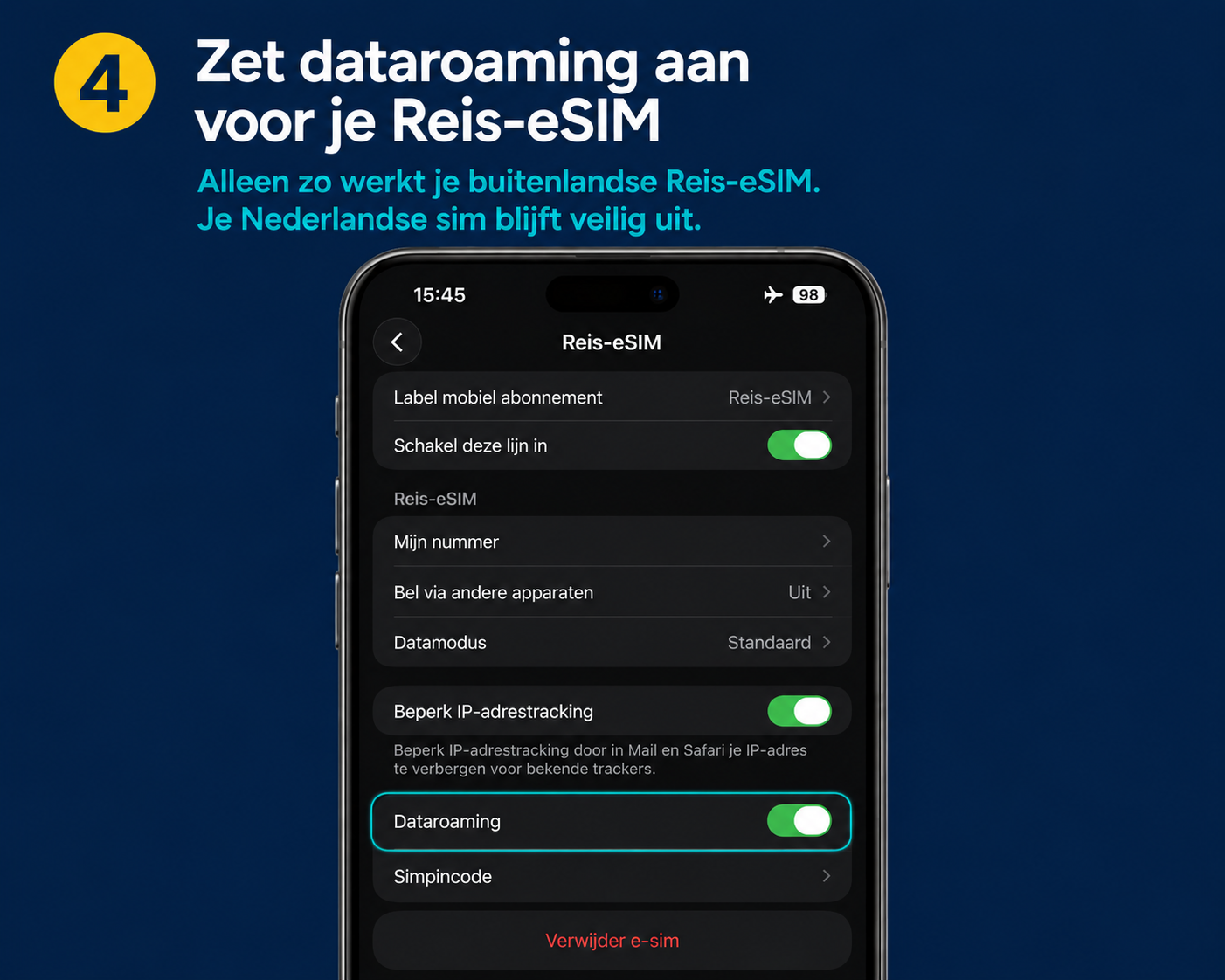 Stap 4: zet dataroaming aan voor je reis-eSIM