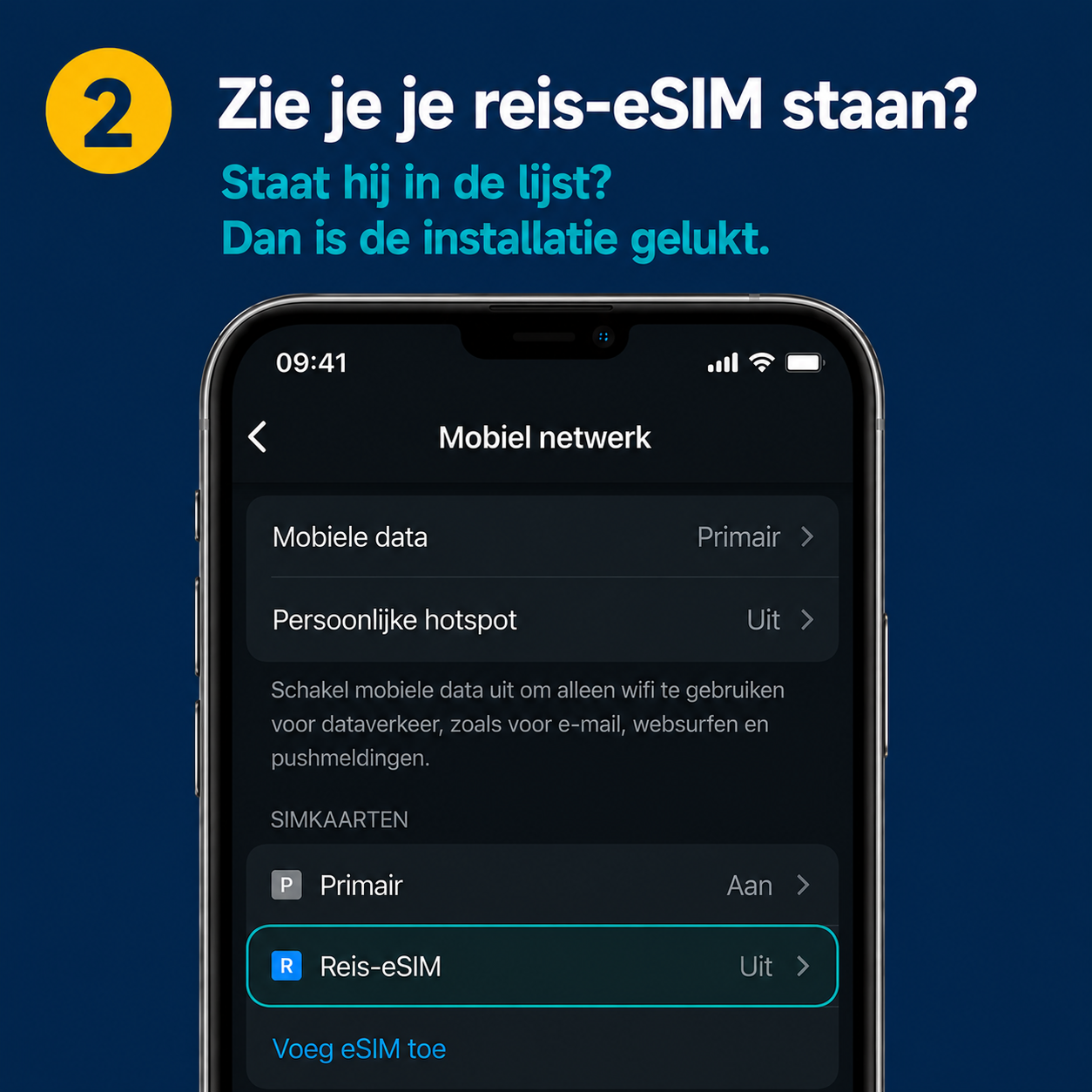 Stap 2: controleer of je reis-eSIM in de lijst met simkaarten staat