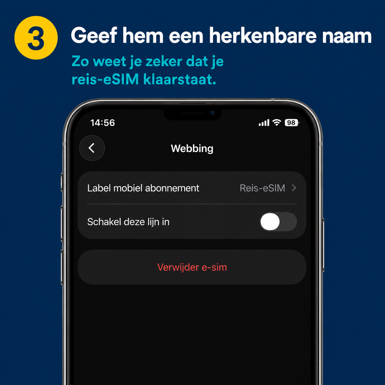 Stap 3: geef je reis-eSIM een herkenbare naam