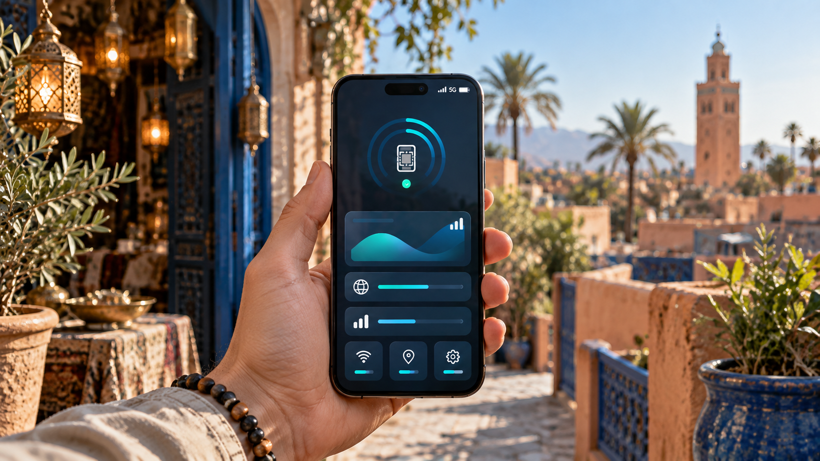Smartphone met Holafly eSIM voor mobiel internet in Marokko