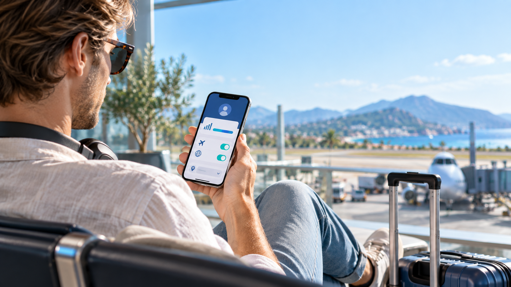 Reiziger controleert mobiel abonnement en roaming voor vertrek naar het buitenland