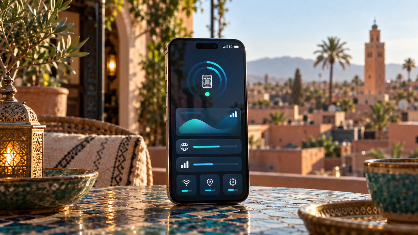 Smartphone met Roamic eSIM voor mobiel internet in Marokko