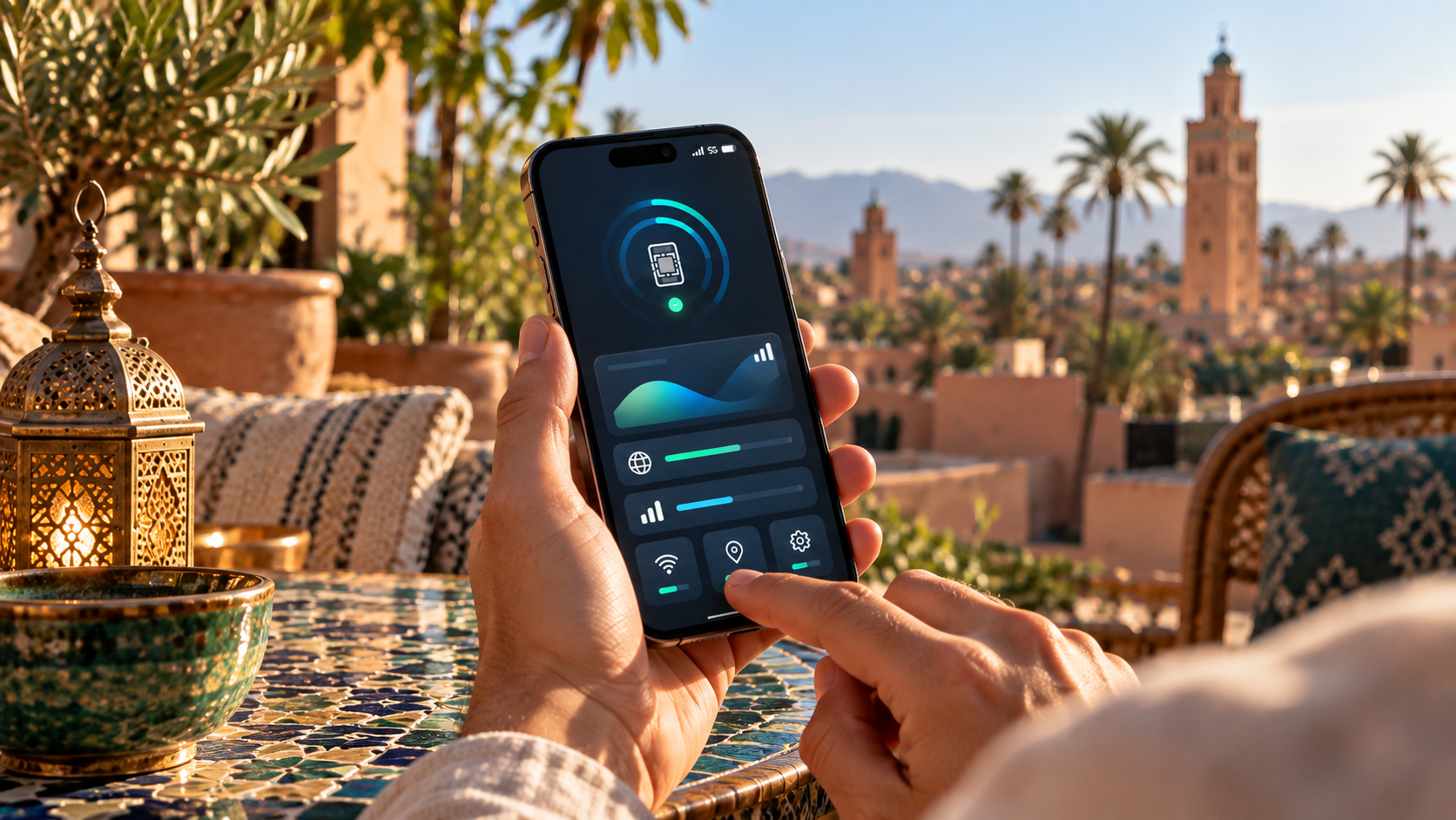 Smartphone met Saily eSIM voor mobiel internet in Marokko
